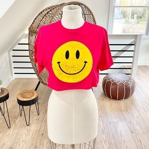 NWT L red and yellow smiley face T-shirt crop top